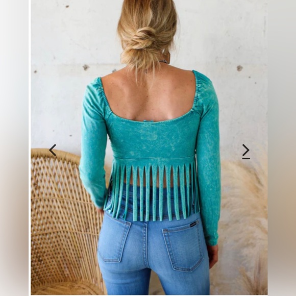 Turquoise 💙Mineral Dyed Fringe Crop Top -PLEASE READ DESCRIPTION ⬇️ - Picture 9 of 14
